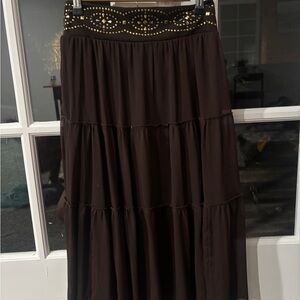 Brown Skirt with Gold Studs